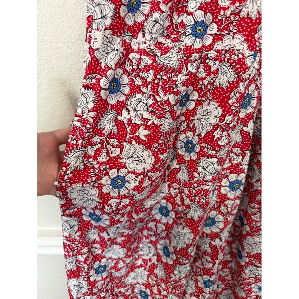 LOFT Outlet Red Floral Halter Neck Wide Leg‎ Jumpsuit Tie Back Womens 14